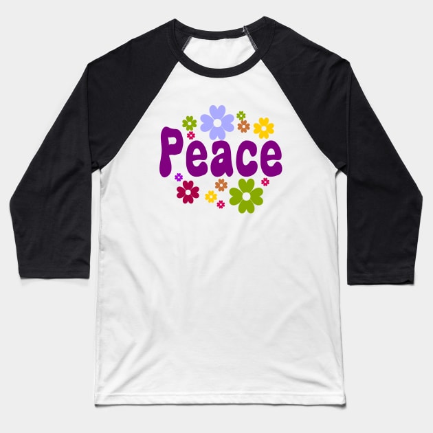 Peace flowers vintage retro Baseball T-Shirt by SpaceWiz95